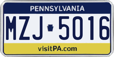 PA license plate MZJ5016