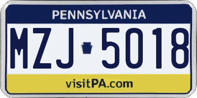 PA license plate MZJ5018