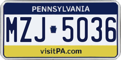 PA license plate MZJ5036