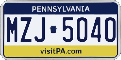 PA license plate MZJ5040