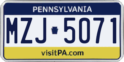PA license plate MZJ5071