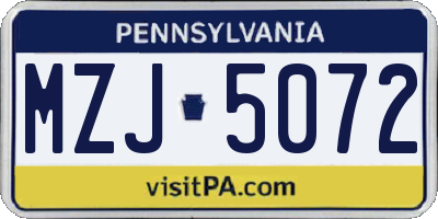 PA license plate MZJ5072