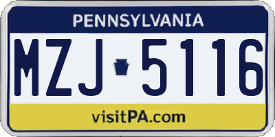 PA license plate MZJ5116