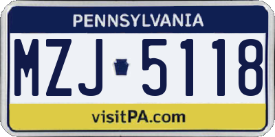 PA license plate MZJ5118