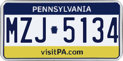 PA license plate MZJ5134