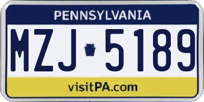 PA license plate MZJ5189