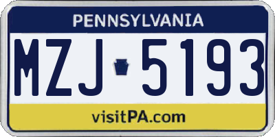 PA license plate MZJ5193