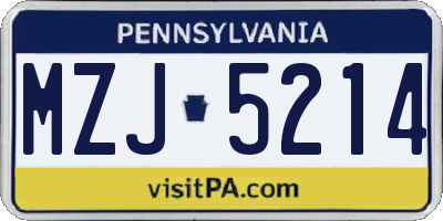 PA license plate MZJ5214