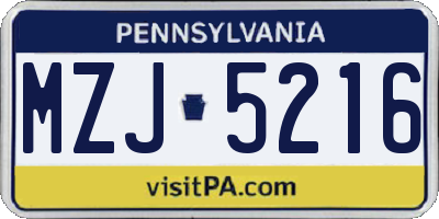 PA license plate MZJ5216