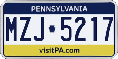 PA license plate MZJ5217