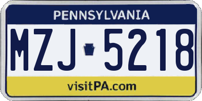 PA license plate MZJ5218