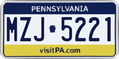PA license plate MZJ5221