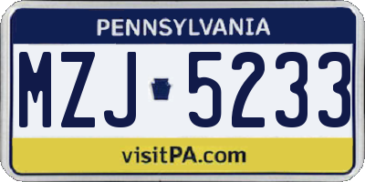 PA license plate MZJ5233