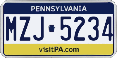 PA license plate MZJ5234
