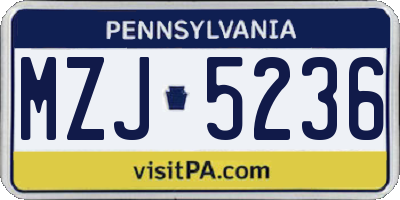 PA license plate MZJ5236
