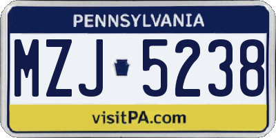 PA license plate MZJ5238