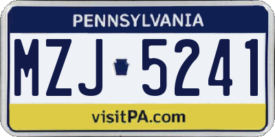 PA license plate MZJ5241