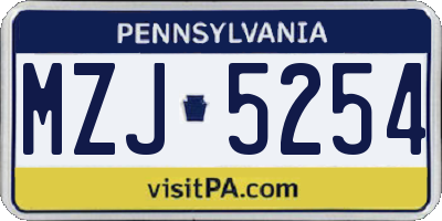 PA license plate MZJ5254