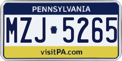 PA license plate MZJ5265