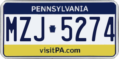 PA license plate MZJ5274