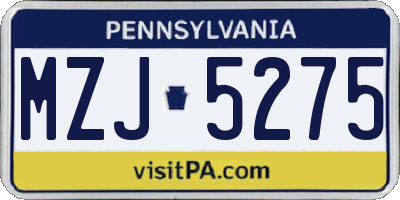 PA license plate MZJ5275