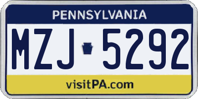 PA license plate MZJ5292