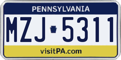 PA license plate MZJ5311
