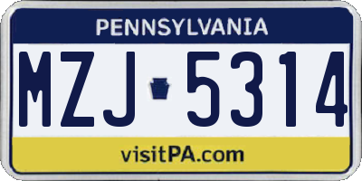 PA license plate MZJ5314