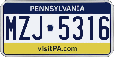 PA license plate MZJ5316