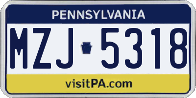PA license plate MZJ5318