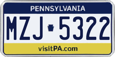 PA license plate MZJ5322