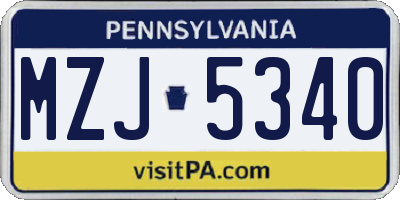PA license plate MZJ5340
