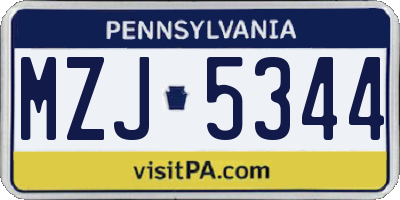 PA license plate MZJ5344
