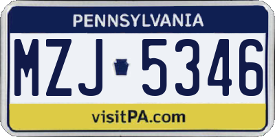 PA license plate MZJ5346