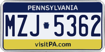 PA license plate MZJ5362