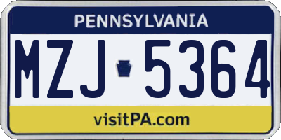 PA license plate MZJ5364
