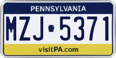 PA license plate MZJ5371