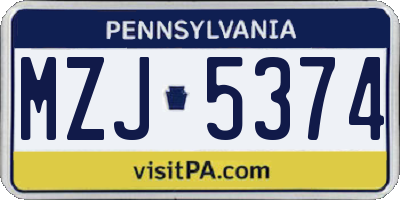 PA license plate MZJ5374