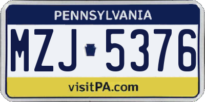 PA license plate MZJ5376