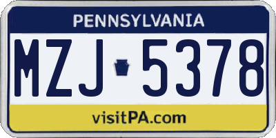PA license plate MZJ5378