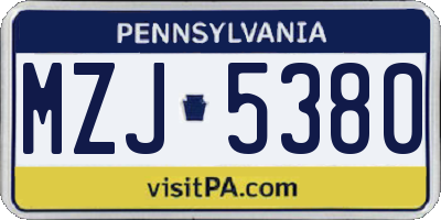 PA license plate MZJ5380