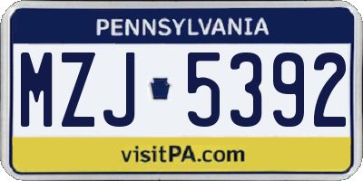 PA license plate MZJ5392