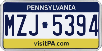 PA license plate MZJ5394