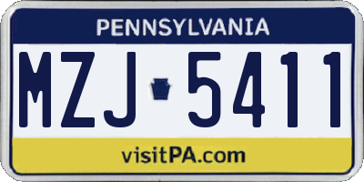 PA license plate MZJ5411