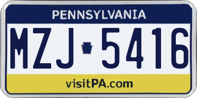 PA license plate MZJ5416