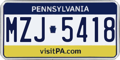 PA license plate MZJ5418