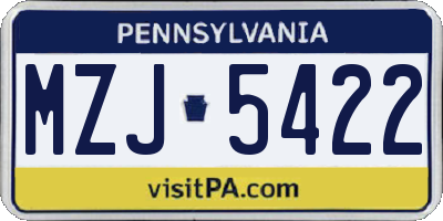 PA license plate MZJ5422