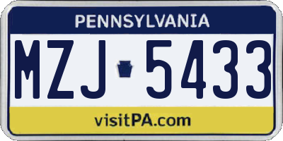 PA license plate MZJ5433