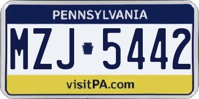 PA license plate MZJ5442