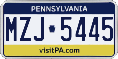 PA license plate MZJ5445
